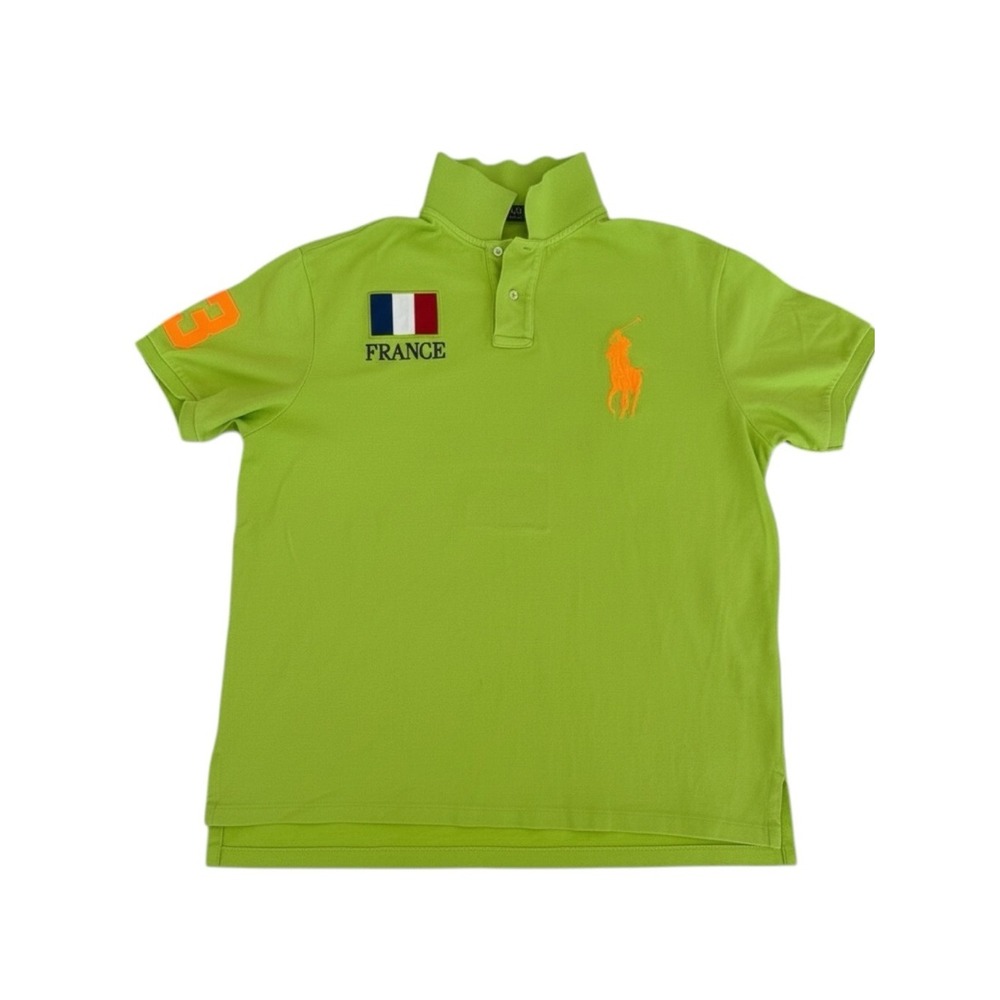 Polo by Ralph Lauren Neon Green France Big Pony Custom Fit Men's Shirt XXL